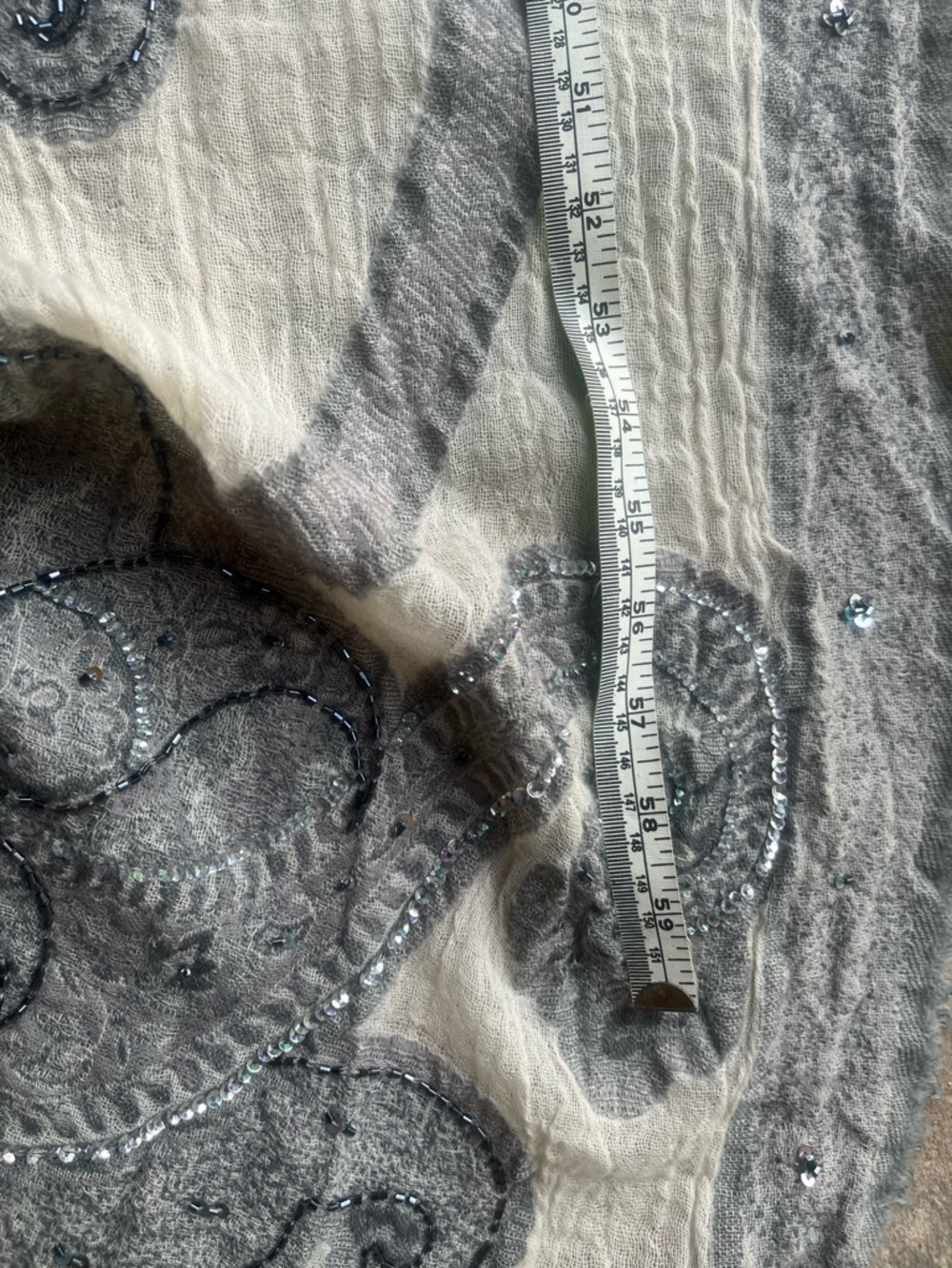 Ahujasons Gray & Cream Beaded Paisley Shawl Wrap - Picture 5 of 7